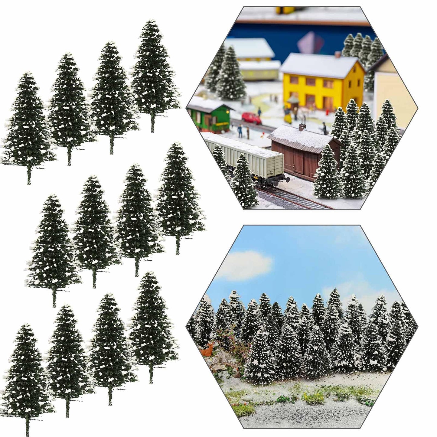 50PCS Model Cedar Trees with Snow 2.05 inch (52 mm) for Diorama Train Railway Winter Scenery Landscape Layout HO N Scale (2.05Inch(52mm)-50PCS)