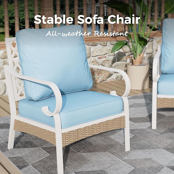 Patio Chairs Set of 2, Outdoor Sofa Chairs with Deep Seating and 5.5" Cushions, Steel Frame Porch Furniture for Lawn Backyard Deck, Blue
