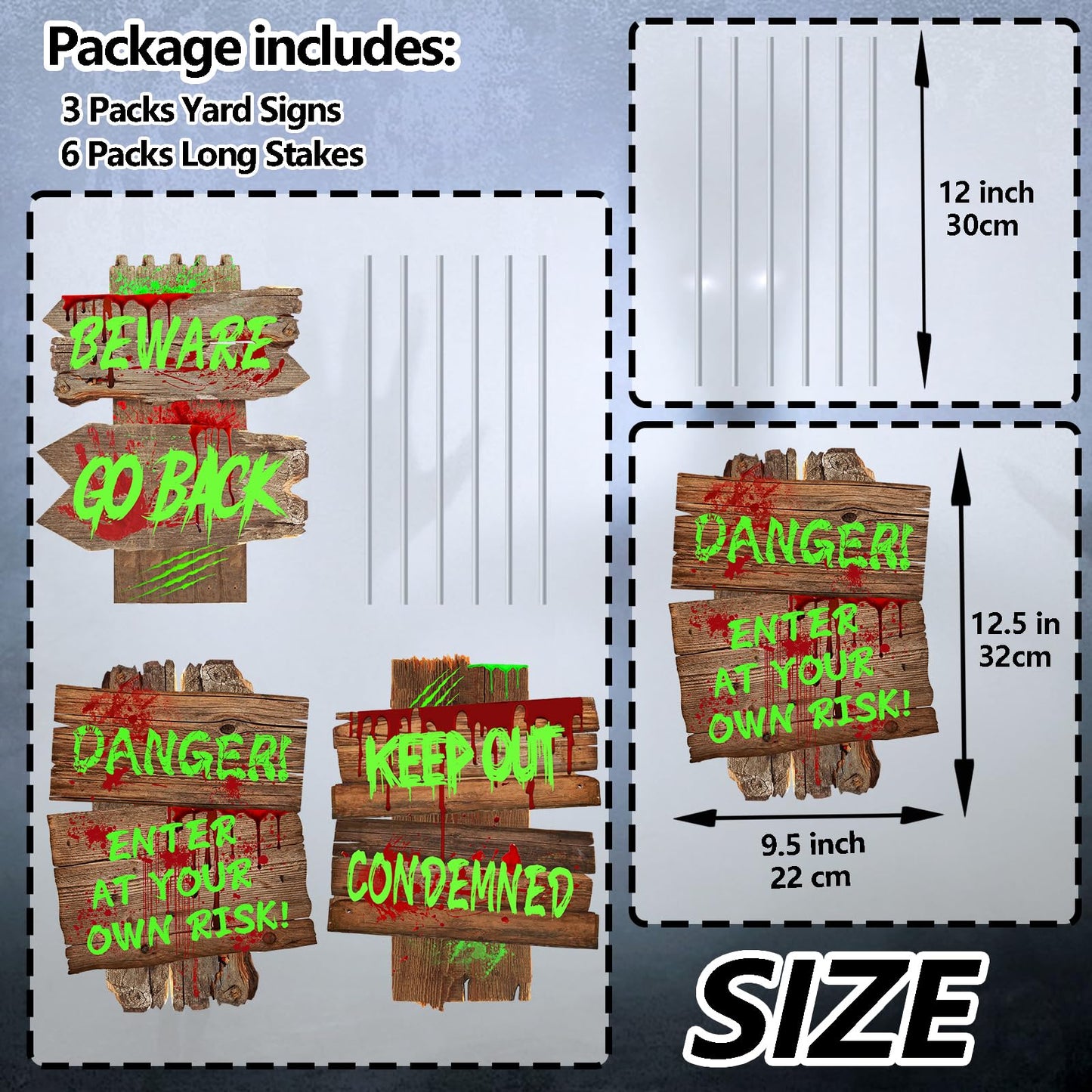 Halloween Decorations Beware Signs Yard Stakes Outdoor Creepy Assorted Warning Sign,Scary Zombie Theme Party Decor Supplies,3 Pieces