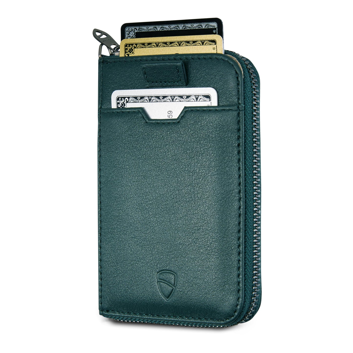 Vaultskin NOTTING HILL Minimalist Leather Zipper Wallet for Women and Men: Slim Multi Cardholder with RFID Blocking and Keychain Ring (Green)