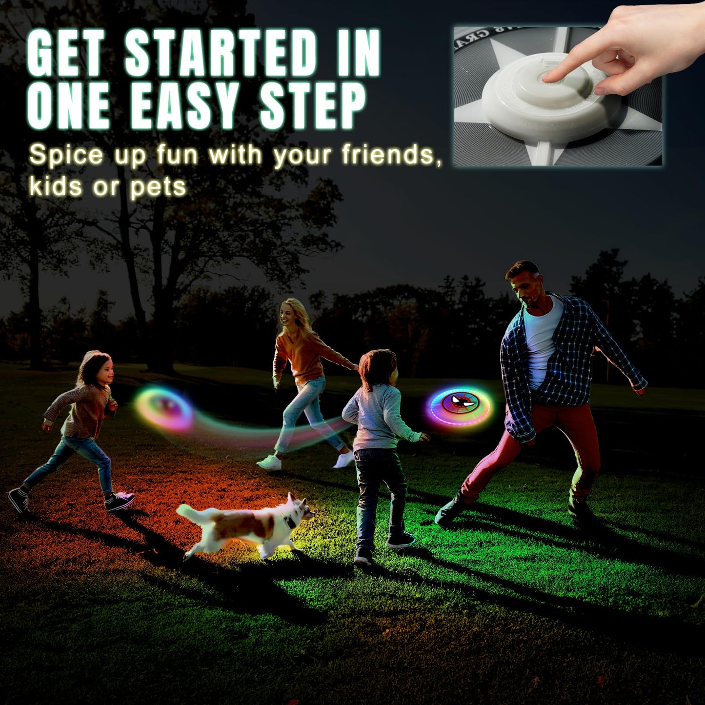 LED Flying Disc with Millions of Colors, Rechargeable, Water-resistant, 42 LEDs, 175g Light Up Disc, 12 Modes, Spider Outdoor Toys for Kids Ages 4-8, Camping Equipment Beach Toys for Adults Boys Teens