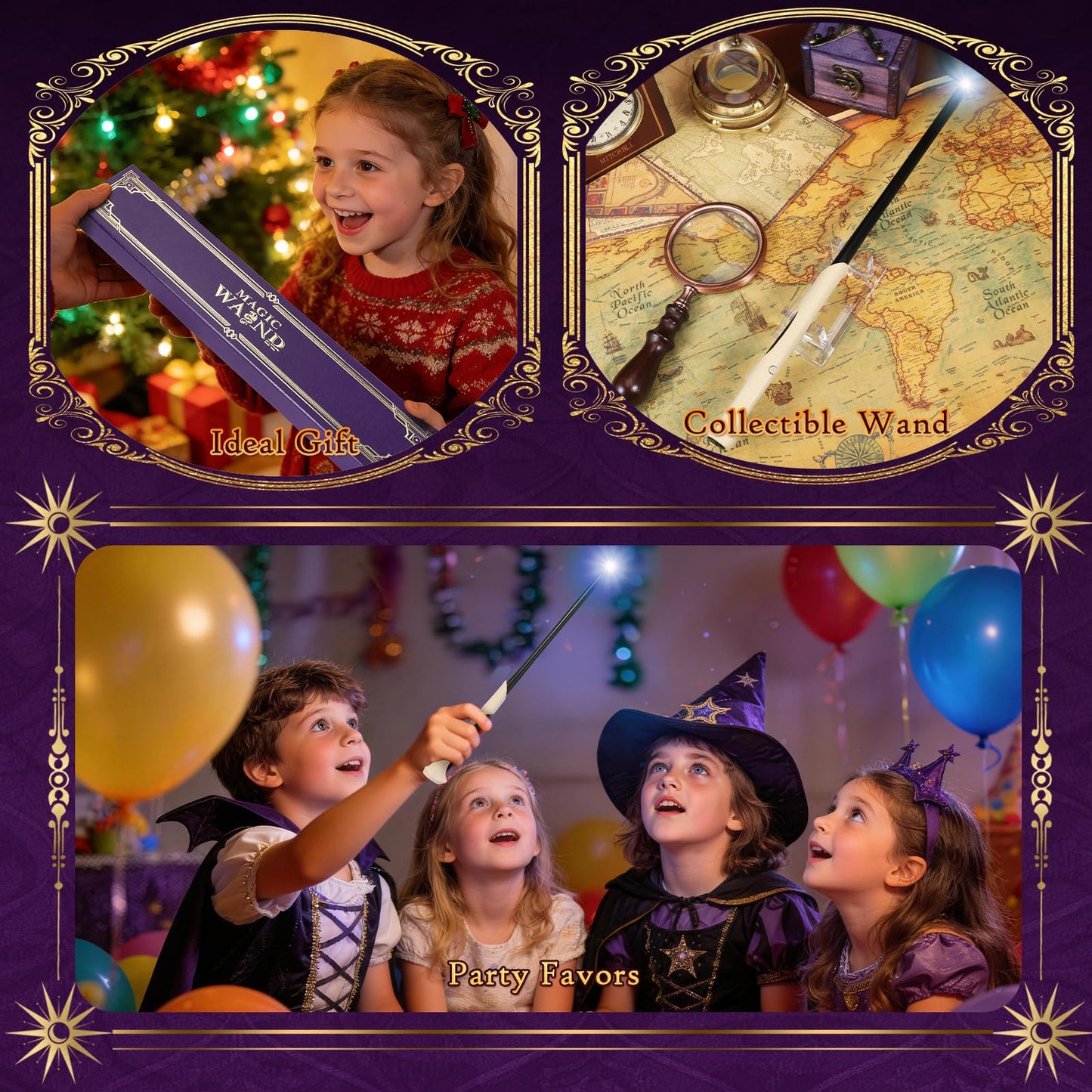 EnrichFun Light Up Wizard Magic Wand with 5 Static Color Lights Rechargeable LED Resin Witch Wands for Kids Cosplay Collection, with Acrylic Stand, (Bone)