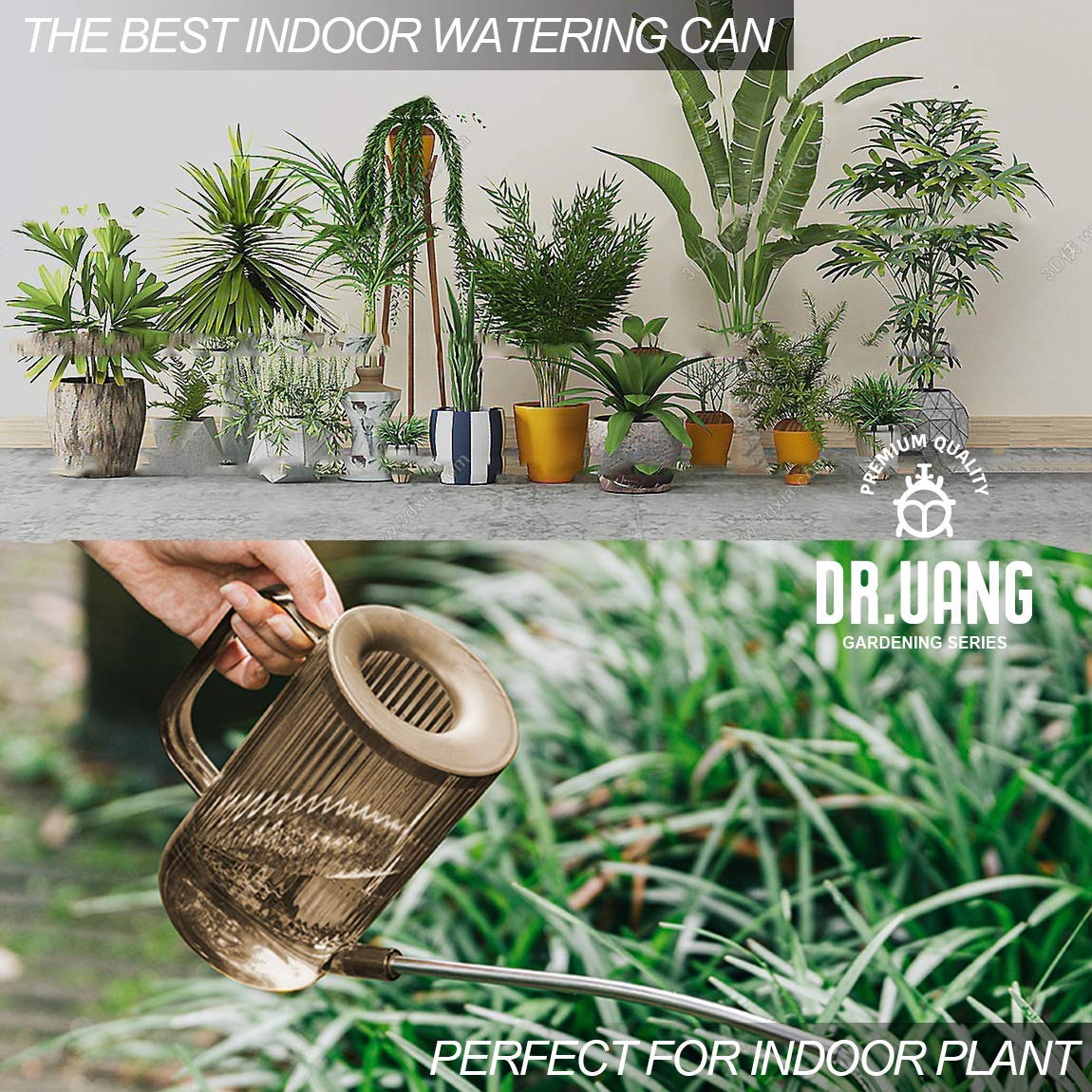 Small Watering Can Indoor Plants with Long Spout (1L, Amber Brown)