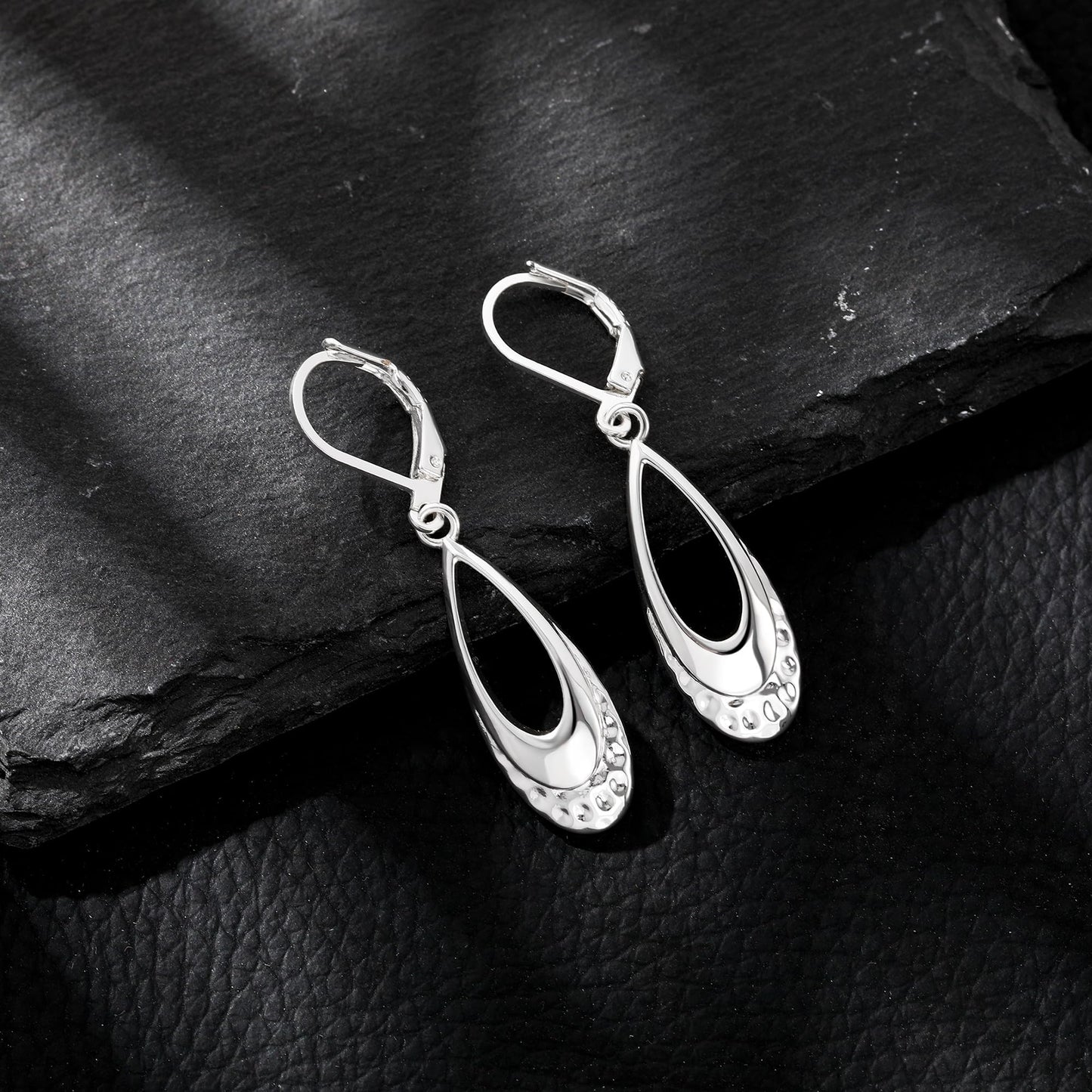Teardrop Earrings for Women Sterling Silver Leverback Earrings Hypoallergenic Silver Dangle Drop Earring (Filigree-A-G)