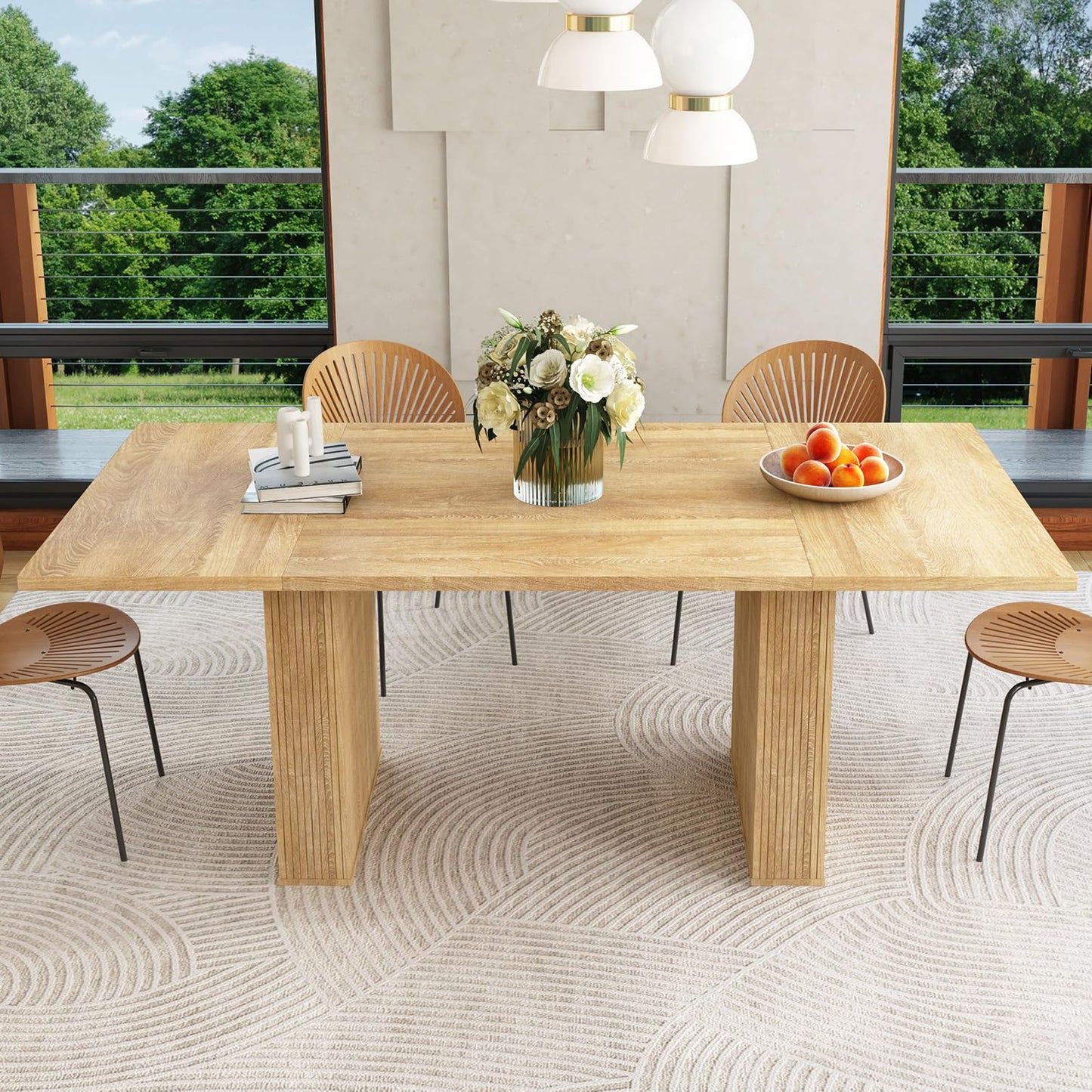 weselon 78 Inch Dining Table for 6 8 10, Modern Farmhouse Rectangular Kitchen Table, Long Dining Room Tables with Wood Strip Base for Kitchen Living Room (Natural)