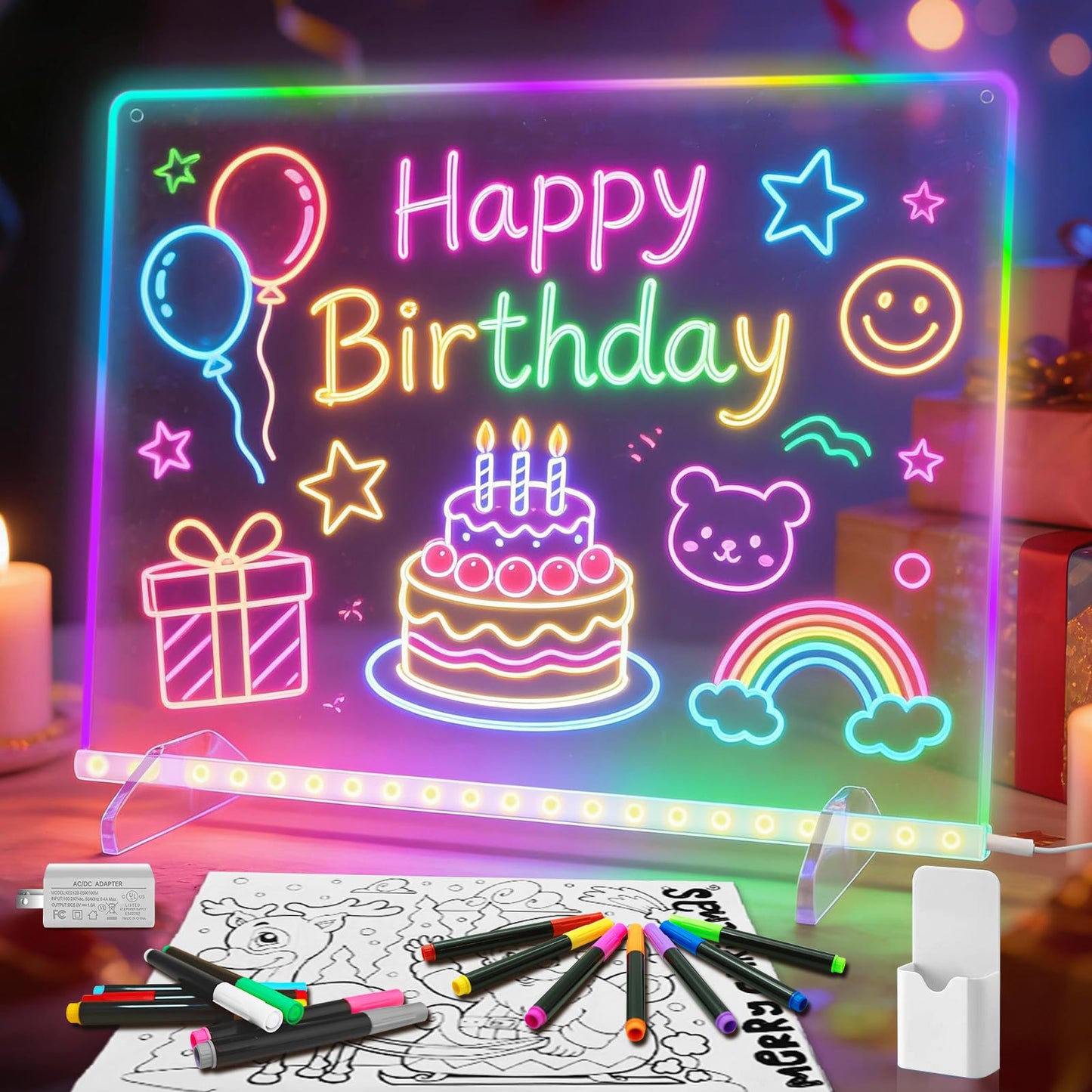 Led Note Board with 14 Highlighters,16''Drawing Tablet,6 Modes & 8 Colors Light Up Drawing Board,Kids Toy with 13 Light Effects,Birthday Holiday Day Gifts for Girls & Boys Age 3+,Tracing Book