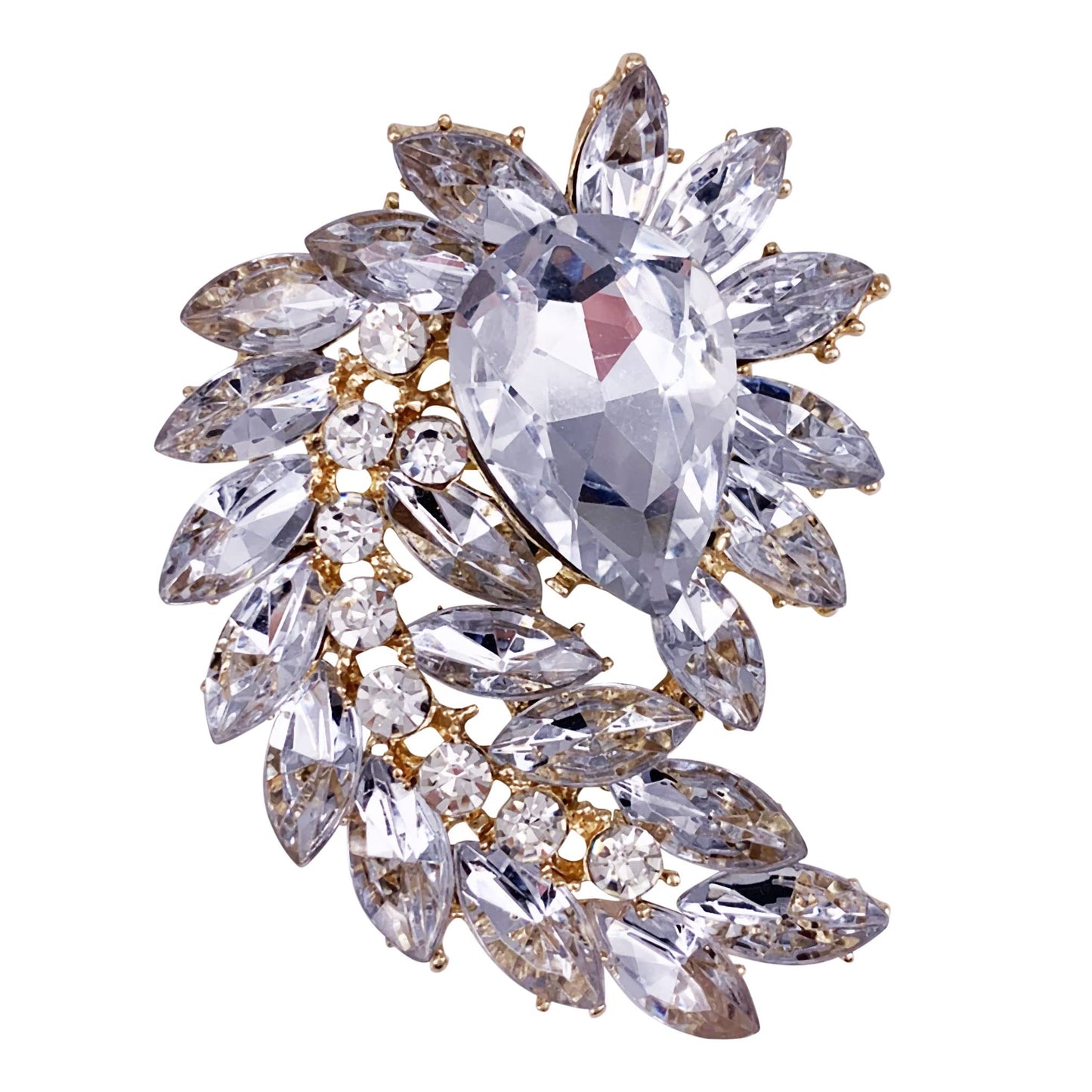 SELOVO Marquise Shape Rhinestone Red Leaf Costume Brooch Pin Jewelry Antiqued Gold Tone (Gold)