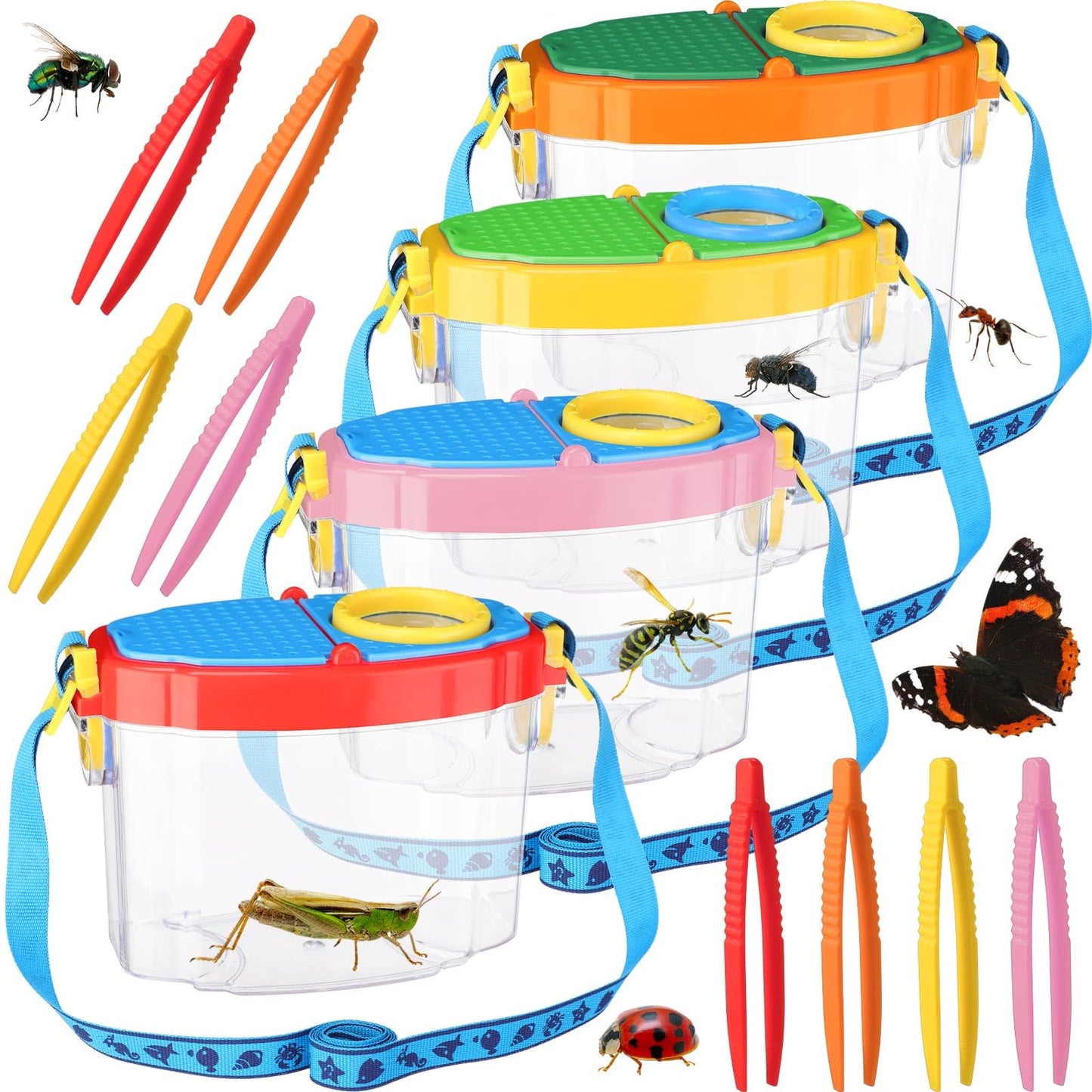 Halloscume 4 Pack Insect Bug Viewer Kit for Kids with Tweezers Explorer Outdoor Set Bug Catcher Containers for Insects Magnifying Insect Box Observation Science Nature Exploration Collecting(Bright)