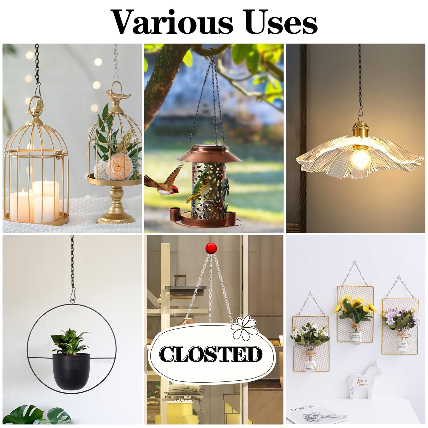 Hanging Basket Chain, 3 Pack 16 Inch Chain for Hanging Plants, Silver Plant Chains for Hanging Baskets, 3 Leads Hanging Chain with Hooks for Flower Pots Basket Bird Feeders Sign Wind Chime Billboards