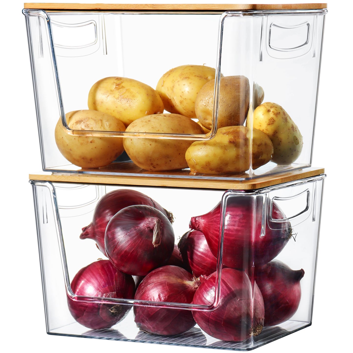 Pantry Organizers Storage, 2 Pack Large Clear Storage Bins for Onion, Potato, Garlic, Canned Food, Organizer Bins for Under Sink, Kitchen, Countertop, Bathroom