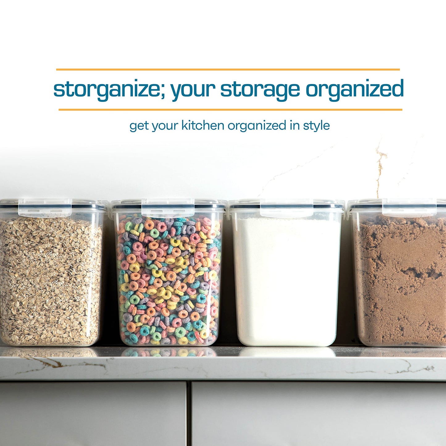 Storeganize Flour Sugar Storage Containers (5.3L/4pk) Great Rice Canisters Sets For The Kitchen pantry, Large Food Storage Containers With Lids Airtight