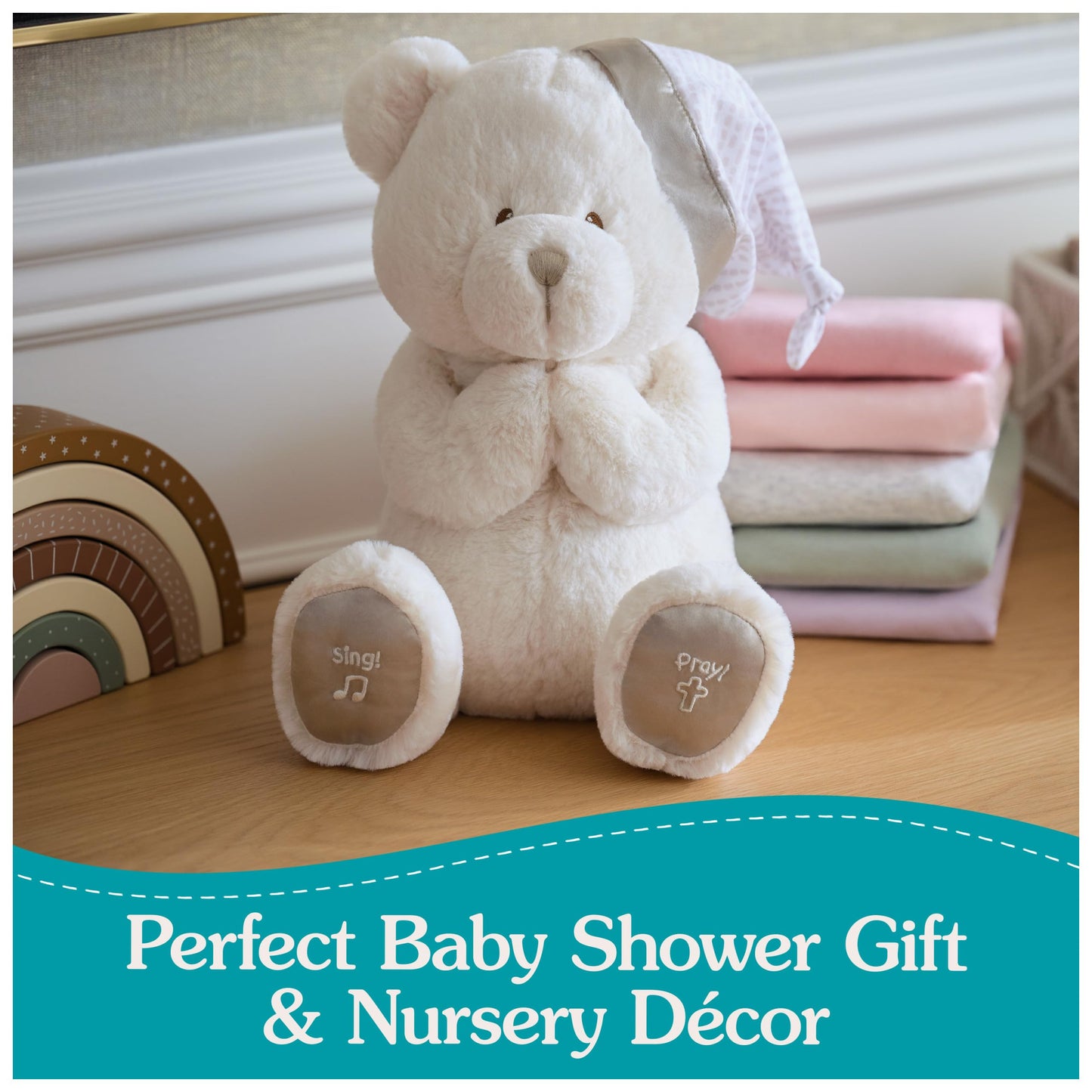 GUND Animated Goodnight Prayer Bear, Spiritual Plush Teddy Bear, Sensory Toy Stuffed Animal for Ages 0 and Up, Cream, 11"