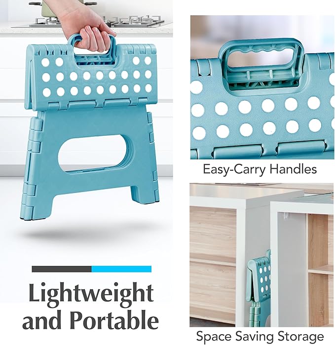 Handy Laundry Folding Lightweight Step Stool - Sturdy Enough to Support Adults and Safe Enough for Kids - Opens Easy with One Flip - Great for Kitchen, Bathroom or Bedroom (Teal - 9 Inch)