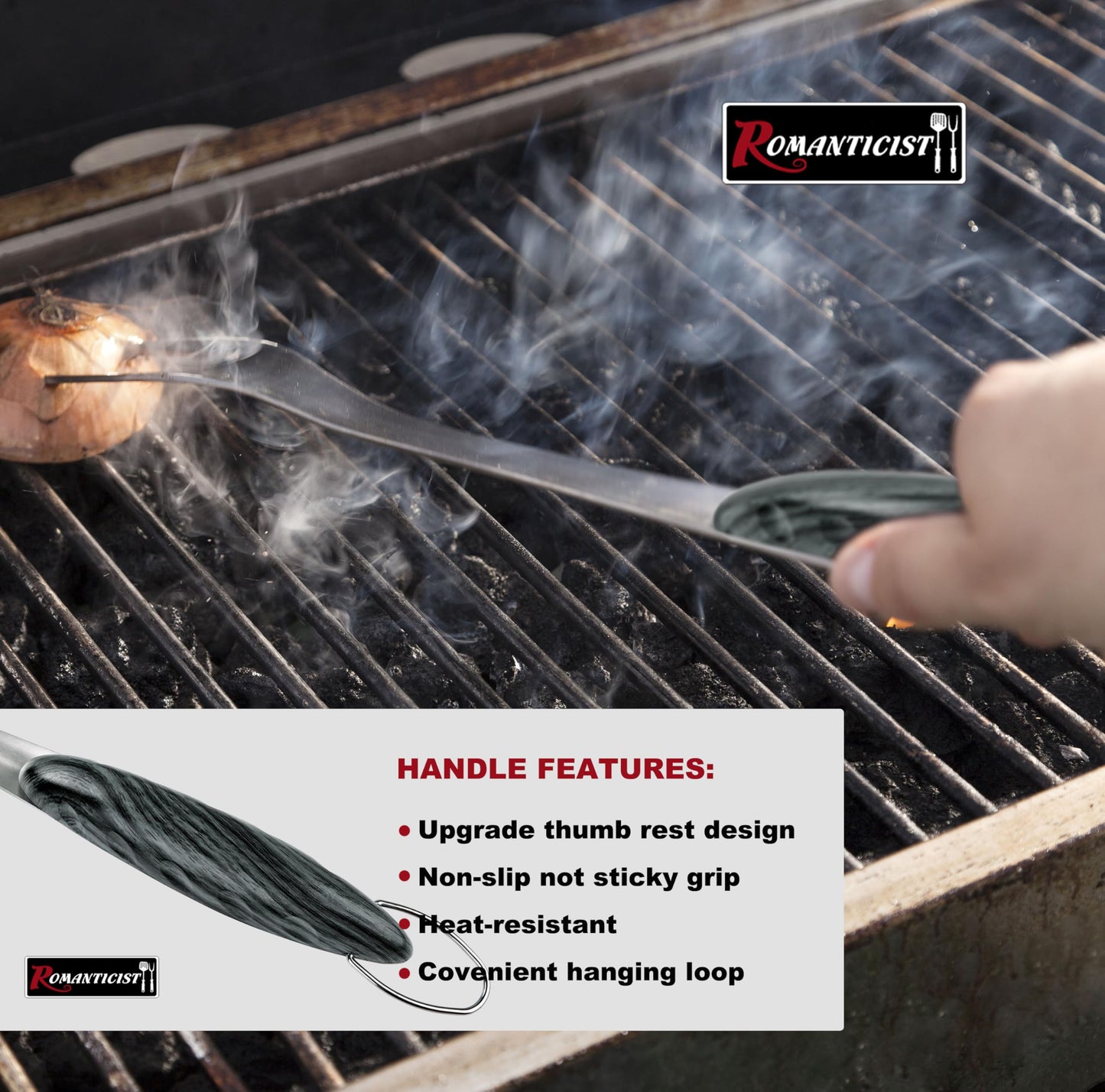 ROMANTICIST 4pc Heavy Duty Grill Accessories for Top Chef - Professional Grill Tools Set & Basic BBQ Tools for Backyard Restaurant Outdoor Kitchen - Deluxe Grill Gift for Dad on Father’s Day Christmas