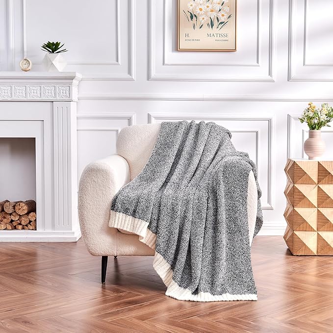 CozeCube Melange Blanket, Ultra Soft Black and White Throw Blanket, Warm Cozy Knit Fuzzy Plush Reversible Throw for Couch Bed Sofa, 50"x60"