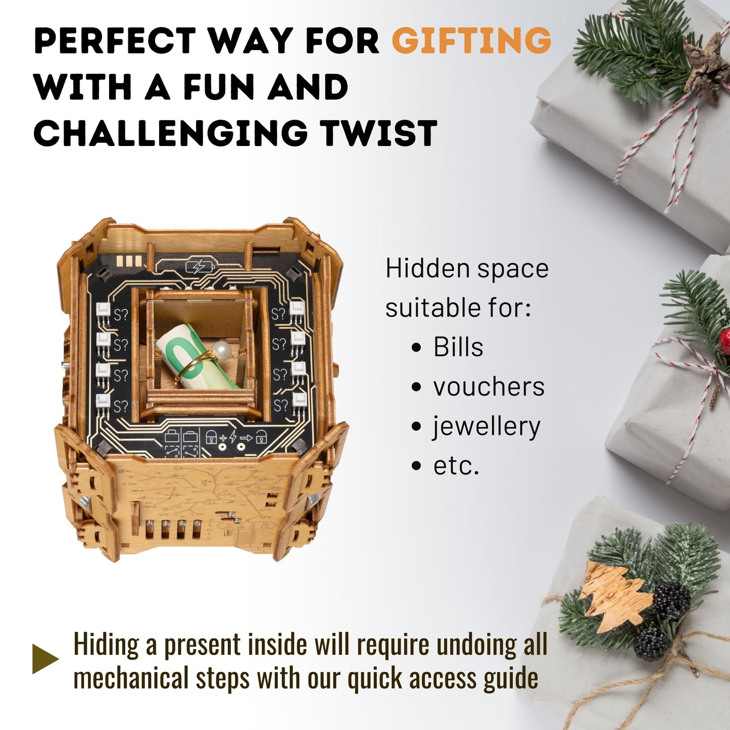 Puzzle Potato Tesla Box - Electronic Puzzle Box - Escape Room Game in a Box - Brain Teaser - 3D Wooden Puzzle for Adults - Money Puzzle Box for Cash Gift - Birthday GiftBox MoneyBox