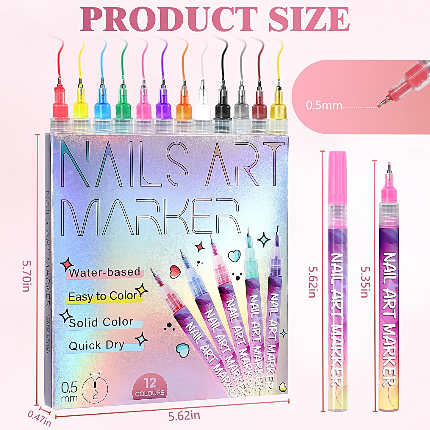 12 Colors Nail Art Pens, 0.5mm Fine Tip 3D Acrylic Polish Pen Set, Waterproof Quick-Drying Dotting Graffiti Drawing Liner Brush, DIY Nail Art Design Manicure Tools for Beginners Women Home Salon Use