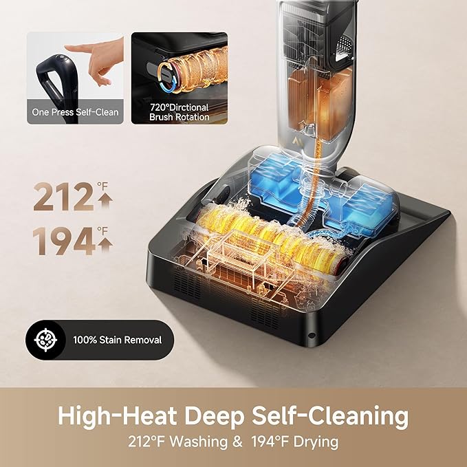 Mova X4 Pro Wet Dry Vacuum Cleaner, 20000Pa Cordless Vacuum Mop with Zero Tangle, Hot Water Mopping for Sticky Messes,194℉ Hot Air Self Drying, 180° Lie Flat, Push-in Charging Station, LED Display