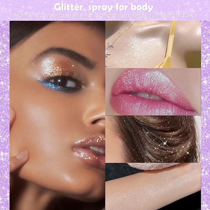 Yosca Body Glitter Spray, 30ML Loose Body Shimmer Powder Iridescent Hair Spray White Glitter Sparkle Highlighter Makeup Festival Rave Accessories for Clothes Hair Face Nail Art