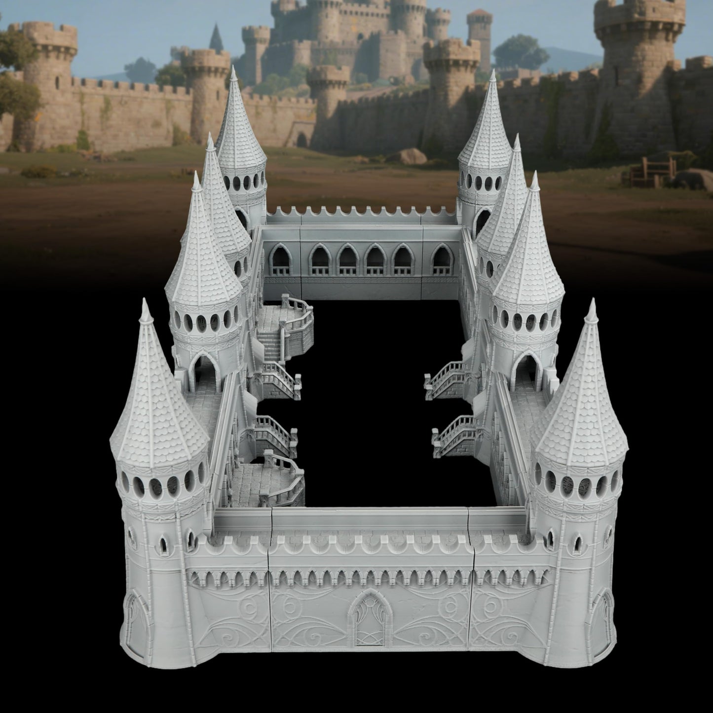 TTRPG Scenery Modular Epic Fortress - 25mm Scale Unpainted Dungeon Walls & Defense Towers, Massive RPG Terrain Set for Dungeon Masters & Wargame - City Walls Set (AF1104 A)