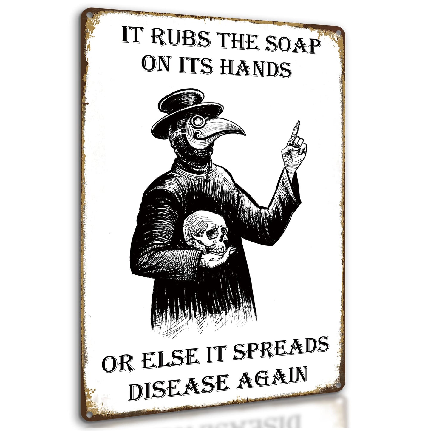 HIDEGRASS Wash Your Hand Plague Doctor Gothic Decor Wall Decor Guest Wall Decor Art Tin Sign In The Bathroom Bedroom 8 X 12 Inch