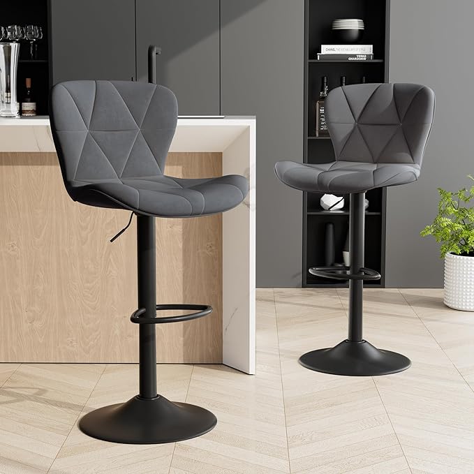 Bar Stools Set of 6,Adjustable Swivel Barstools, Faux Leather Bar Chairs,Upholstered Counter Height with High Backrest for Kitchen Island, Dark Grey
