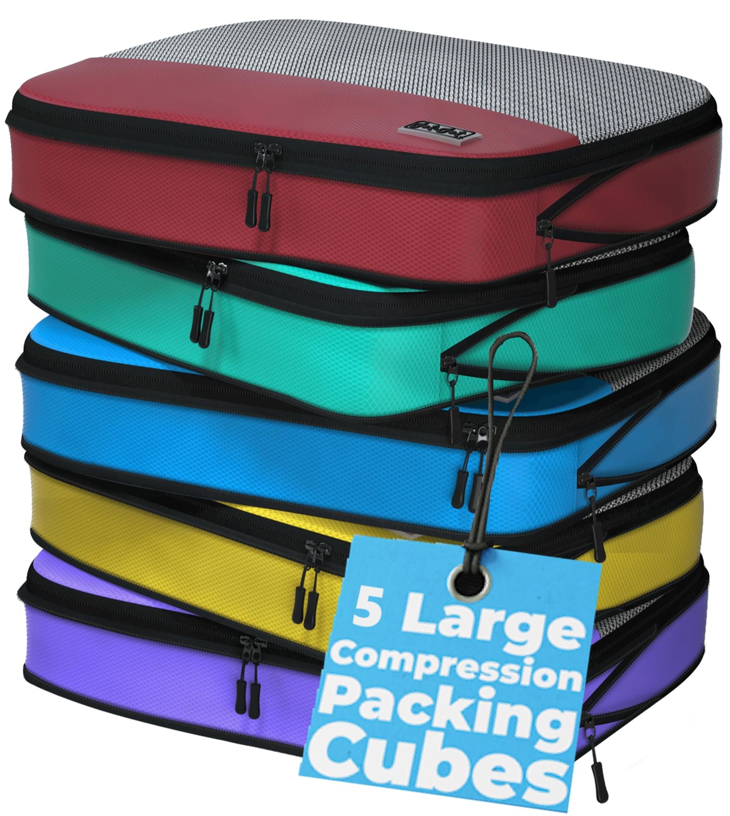 Large Packing Cubes for Travel - 5pc Packing Cubes for Suitcases - Lightweight Luggage Organizer Bags (Compression)