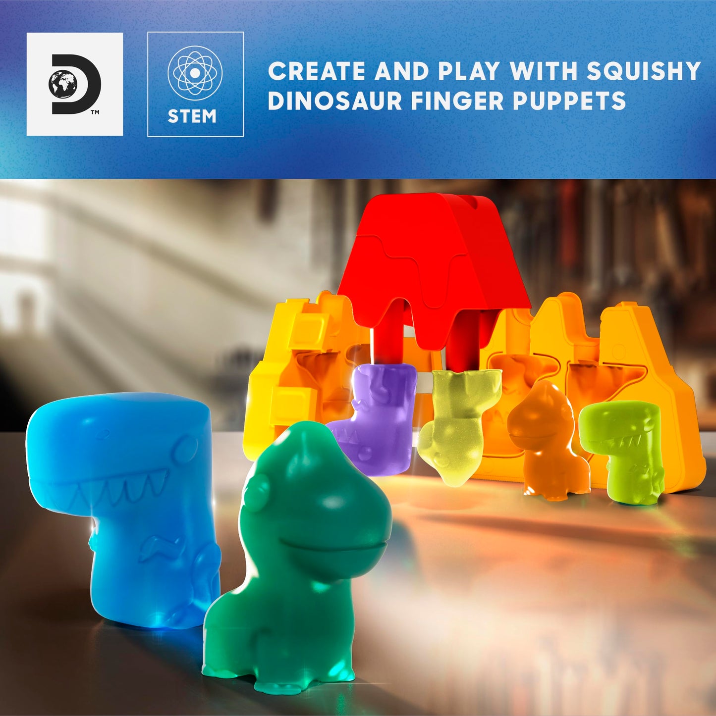 Discovery Dino Squishy Making Kit| Create 6 Squishy Dinosaur Finger Puppets| DIY Make Your Own Squishies Set| Kids Sensory Toy| STEM Chemistry Activity| Arts & Craft Kit| Educational Gift| Ages 6+