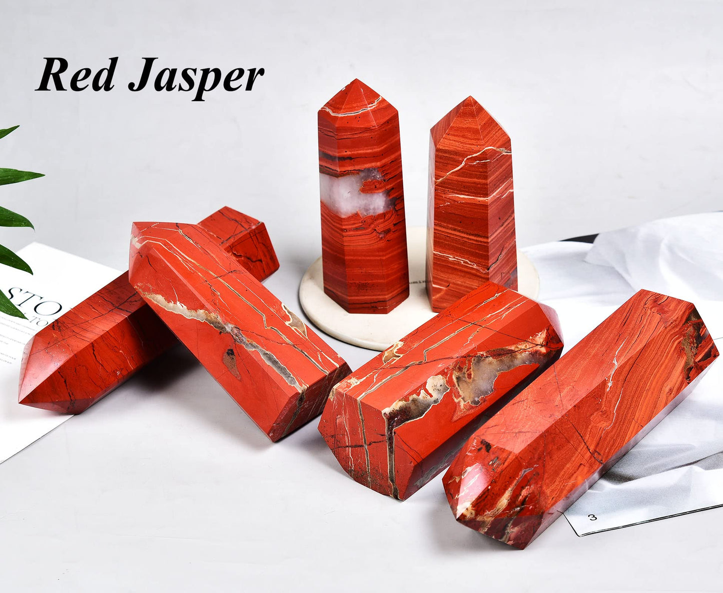 AMOYSTONE Red Jasper Obelisk Large Healing Crystal Wand Tower 6 Faceted Column Reiki Chakra Meditation Therapy 1.1-1.7 LBS