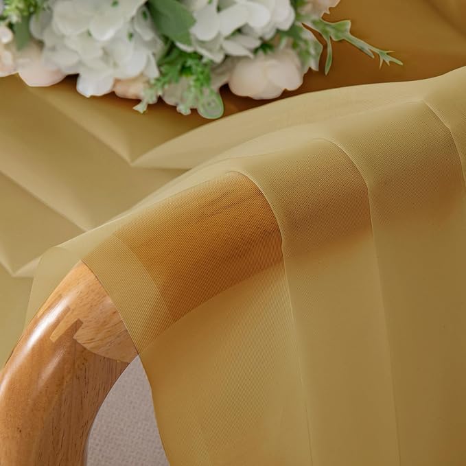 OVZME Gold Sheer Curtains 96 Inches Long 2 Panels - Soft Light Filtering Window Sheer Panels for Living Room/Bedroom, Top Dual Rod Pocket, 1 Pair, Each 42Wx96L Inches
