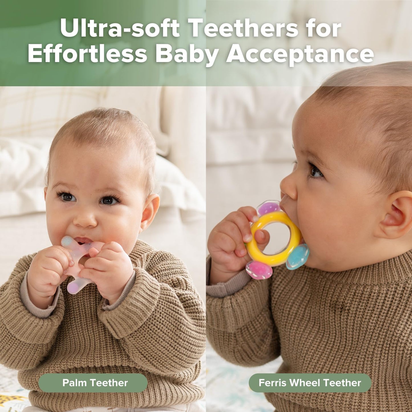 Haakaa Silicone Teether Combo&Octopus Rattle Teether-Baby Freezer Teething Toy - Soft Cold Teether - Soothe Teething Pain & Itching Gums - Perfect Size-in-1 Baby Teething Toy with Gentle Rattle