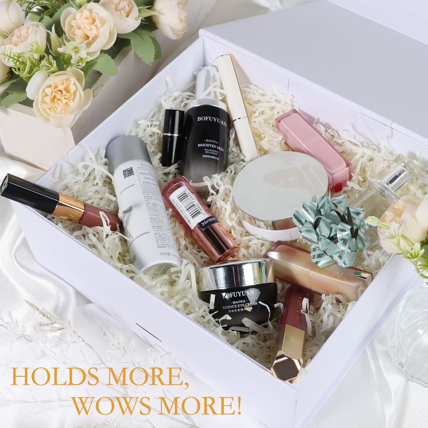 LFBOX White Gift Box with Ribbon Magnetic Lids 10.2x9x3.74 in, Christmas Gift Boxes Bridesmaid Groomsman Proposal Boxes, Wedding Storage Box 2 Pack