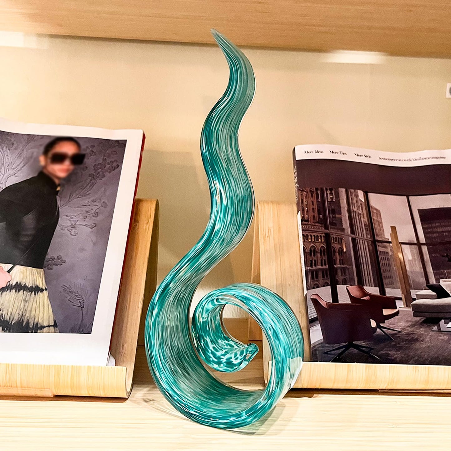11.4" Tall Hand-Blown Glass Sculpture Murano-Style Sculpture Art Ornament Statue Figurines Home Decor Accent Piece Coastal Ocean Nautical Home Decor,Shelf,TV Stand,Tabletop Centerpieces,Wonderful Gift