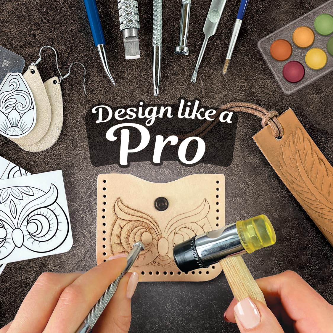 ArtSkills Leather Working Kit, Leather Tooling Kit with Tools, Stamps, Arts and Crafts Adult Project Kits, 80 pc