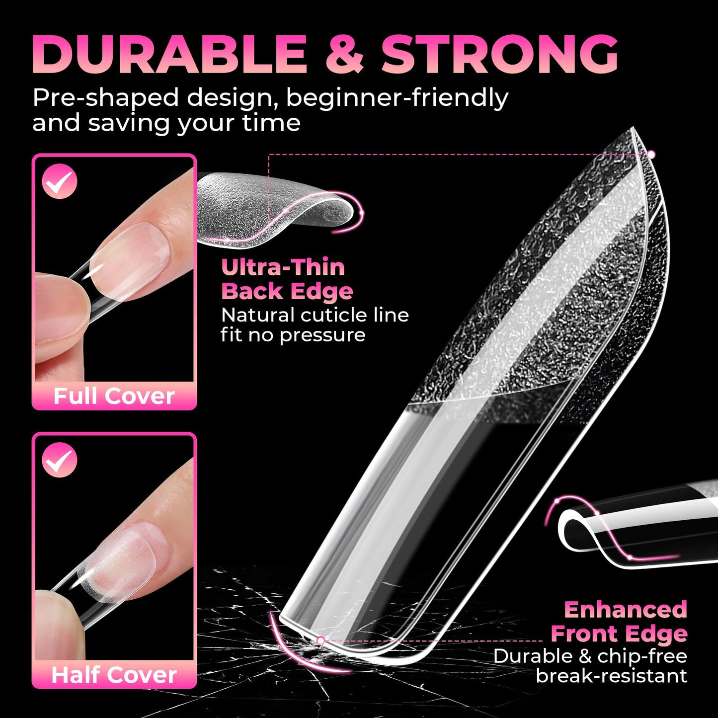 UNA GELLA Square Gel Nail Tips: 360Pcs 15 Sizes Pre-Etched Nails Tips Medium Square Full Cover Clear Acrylic False Nails No C Curve for Press on Nail Extension Home DIY Salon for Women Girls