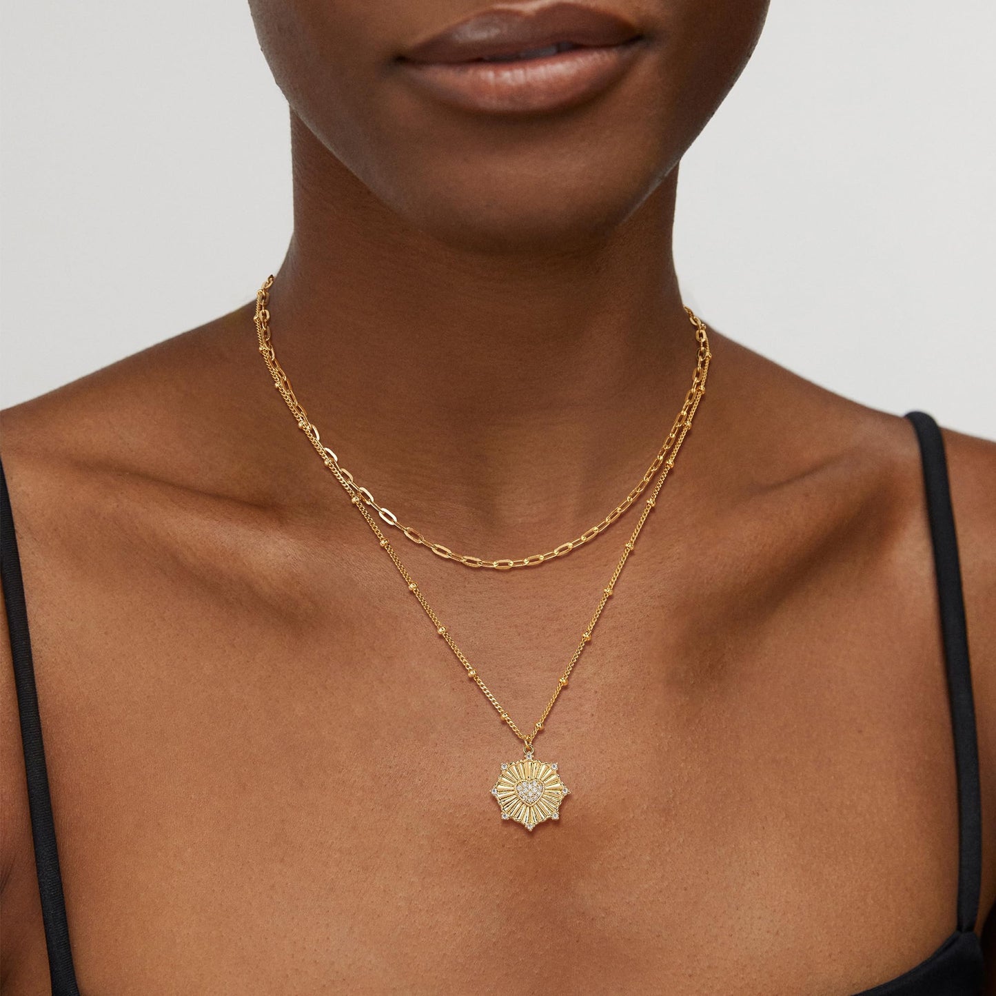 MEVECCO Layered Heart Necklace for Women 18k Gold Plated Dainty CZ Gold Charm Choker Layering Pendant Necklace Stack Personalized Jewelry Set Gift