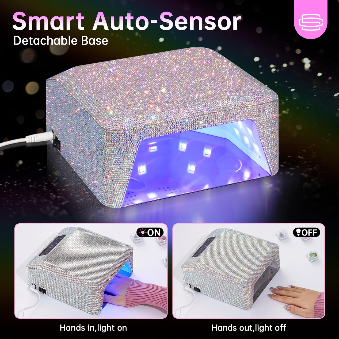 CHRISTINE SHELLY UV LED Nail Lamp 96W Plug-in Nail Dryer Sparkly Gel Polish Light 4 Timer Setting Professional Quick Dry Curing Lamp with Display Auto Sensor for Salon & Home