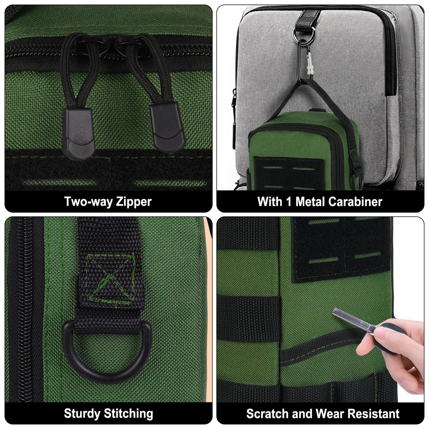 Heavy Duty Small Tool Bags for Men with Carabiner,Tactical Tool Pouch Bag,Portable Utility Tools Storage Organizer Case with Shoulder Strap for EDC,Motorcycle,Camping,Road Trip,Electricians,Green