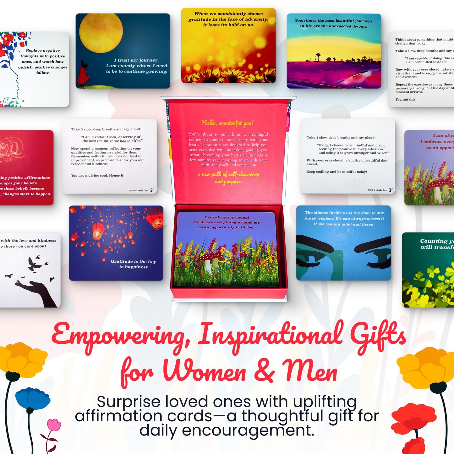 HALD Positive Affirmation Cards with Mindfulness Exercises, Inspirational Tools for Everyone, Motivational Items, Self Care Gifts for Women, Men & the Youth, 60 Transformative Affirmation Cards