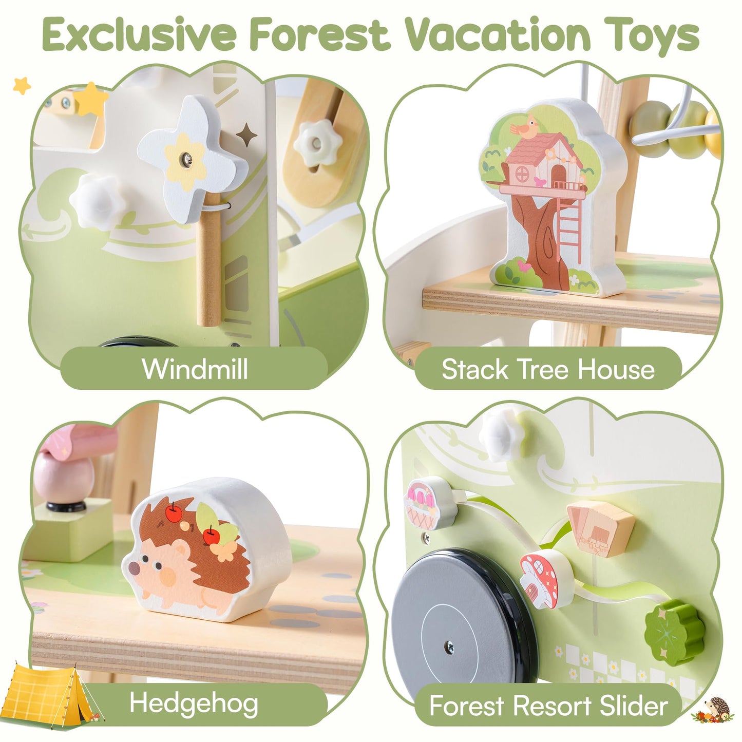 ROBOTIME Wooden Baby Walker, Baby Push Walker, Ajustable Speed Multi-Functional Baby Walker with Wheels for Babies Learning to Walk, Sit-to-Stand (Green)
