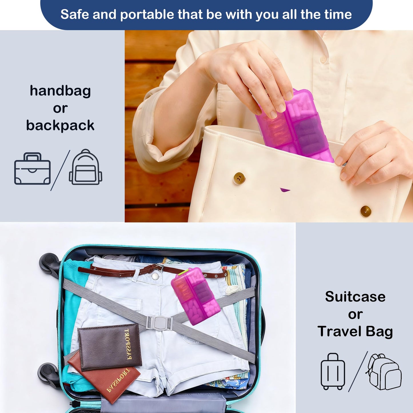 2026 New Extra Large Pill Box with Medicine Labels Travel Essentials Daily Med Container Mini Medication Organizer Storage Organizer Case 7 Day Pill Organizer(Pink)