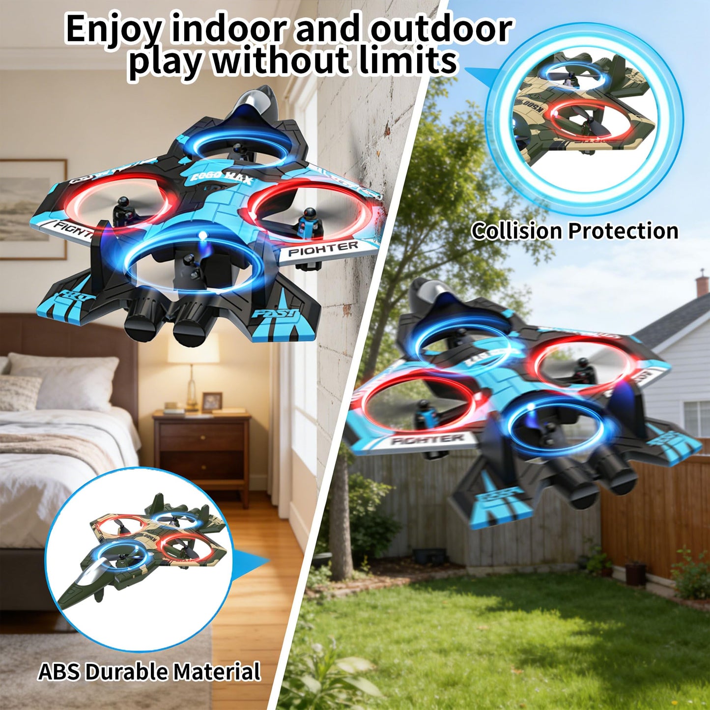Hnvuxs Fighter Mini RC Airplane for Kids and Beginners - Hand Launch Stunt Drone with Auto Hover, 3D Flips, Easy Joystick Control, 3 Speeds, Propeller Guards, Indoor Outdoor Toy Gift
