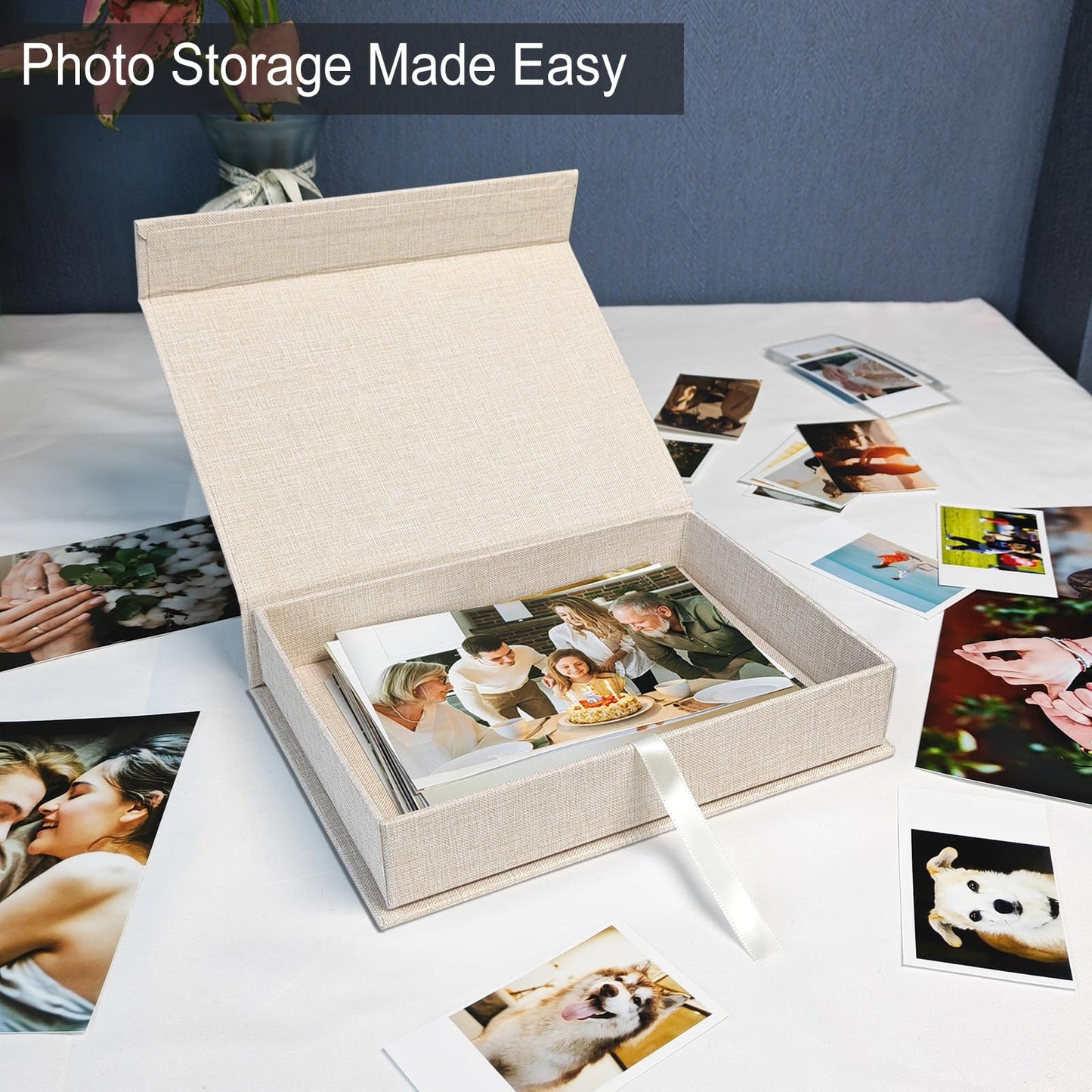 Sprsthai 8x10 Archival Photo Storage Box with Lid – Stackable Memory Keepsake Organizer for Photos, Certificates, Jewelry & Scrapbooking Supplies Beige