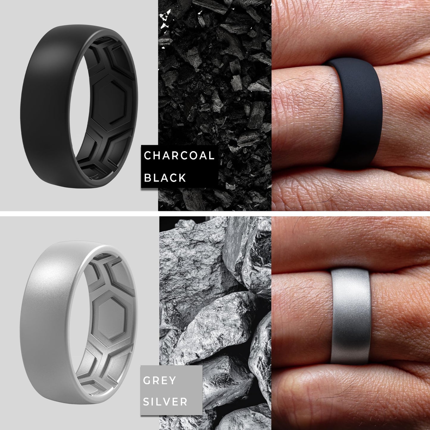 ThunderFit Men's Patterned Silicone Rings, 8mm Wide 2.2mm Thick Rubber Bands,Variety Multipack 1,4,7