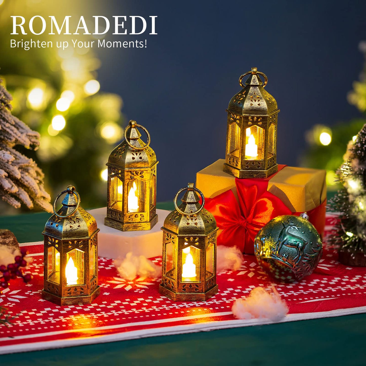 Mini Lanterns Decorative for Wedding Centerpiece - 20 Pcs Romadedi Hanging Small Gold Lantern Bulk with Flickering LED Candles for Halloween Decorations, Christmas Table Decor, Batteries Included