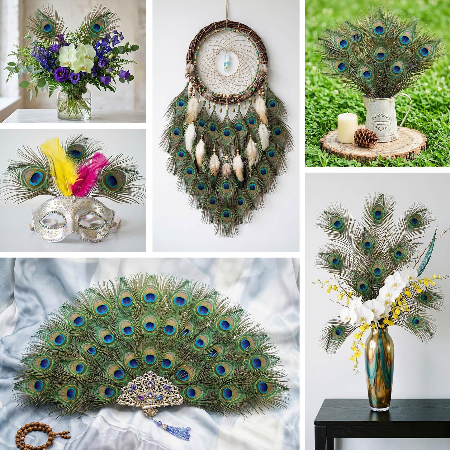 Piokio 50 pcs Peacock Feather in Bulk 10-12 inch(25-30 cm) Bulk for DIY, Craft Vase Wedding Home Party Christmas Day Peacock Feathers Decoration