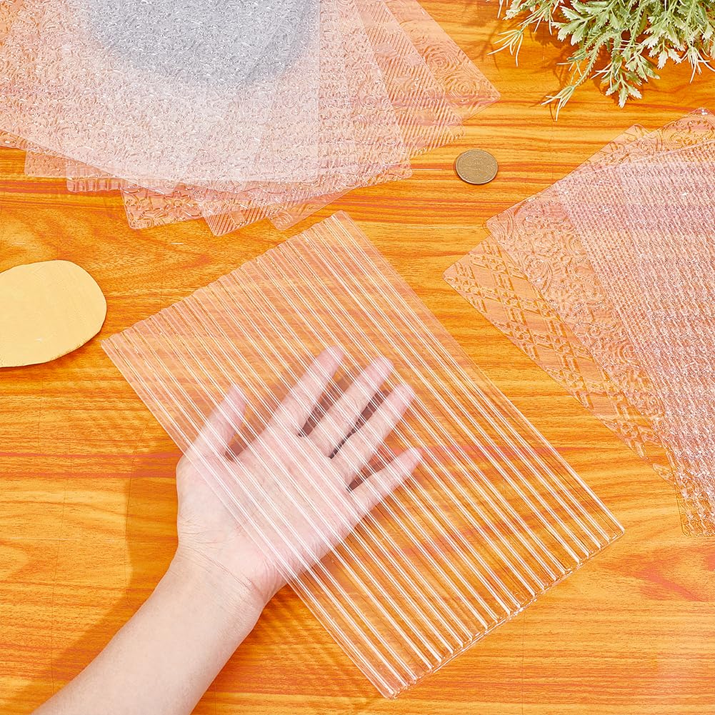 HOBBIESAY 12Pcs Boho Polymer Clay Texture Sheets 7x10 Inch Embossing Mats DIY Tools for Adult Pottery Earrings Jewelry Crafting