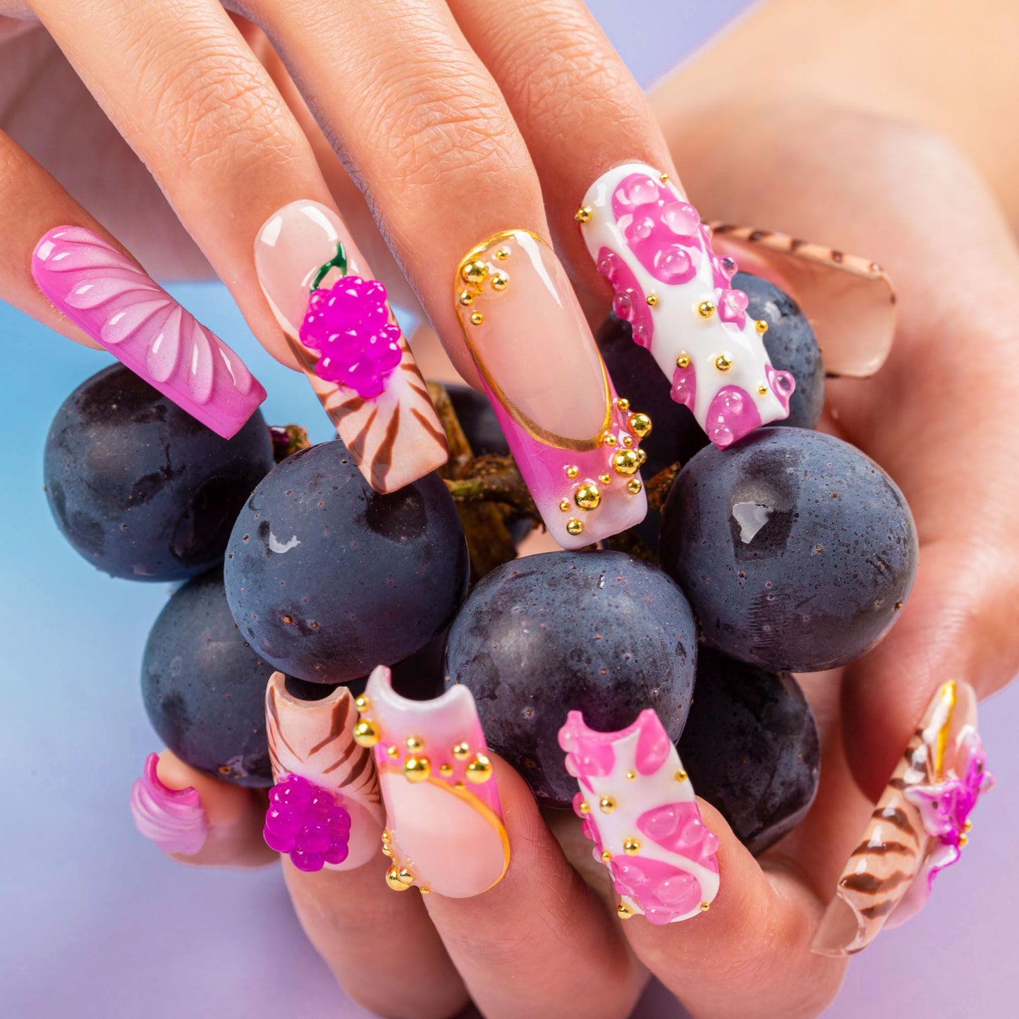 LOVFUL Press on Nails La Vida Rosé | Handmade with Full Covered Crystals | Reusable Full Cover Nails | Square Classic Regular 1.3 in | H470-S