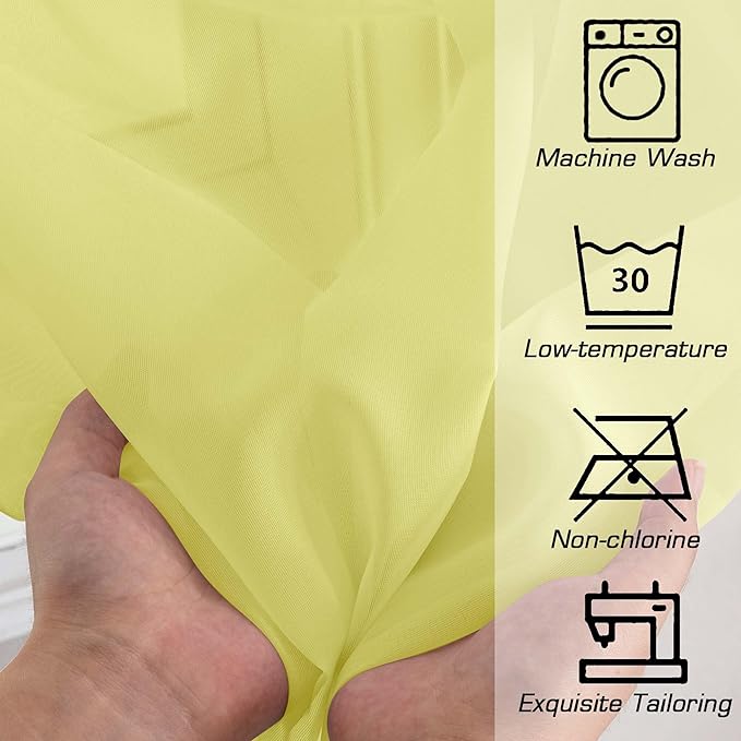 Simplebrand Lemon Sheer Curtains 63 Inch Length 2 Panels, Rod Pocket Solid Color Window Sheer Curtain Panels, Elegant Curtains & Drapes for Living Room, Bedroom 2 Panels (Ivory, 42" W x 63" L)