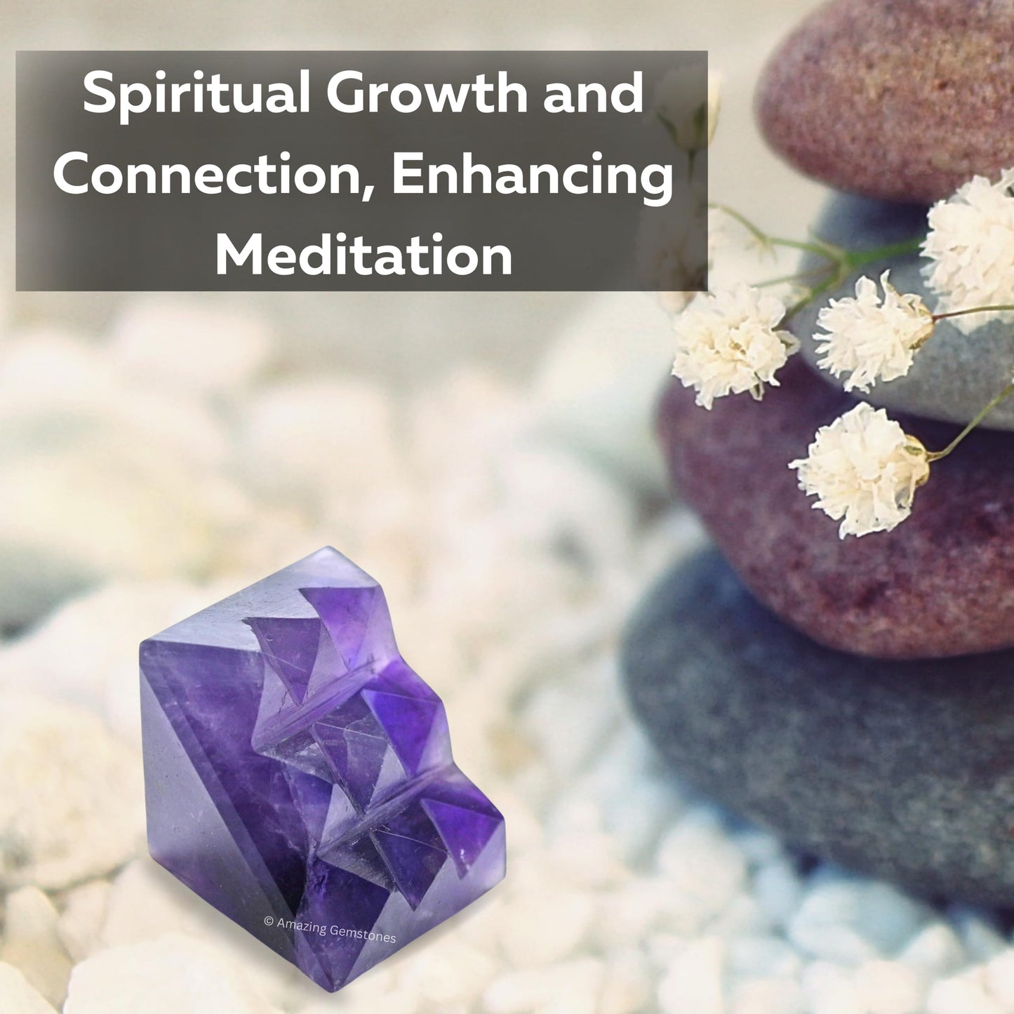 Amazing Gemstone Amethyst Crystal Pyramid with 9 Pyramid Plate Bottom - 1" Mini Pyramid Figurine of Natural Stone Pyramid for Meditation, Reiki, Chakra Balancing Vastu Pooja and Crystal Grids